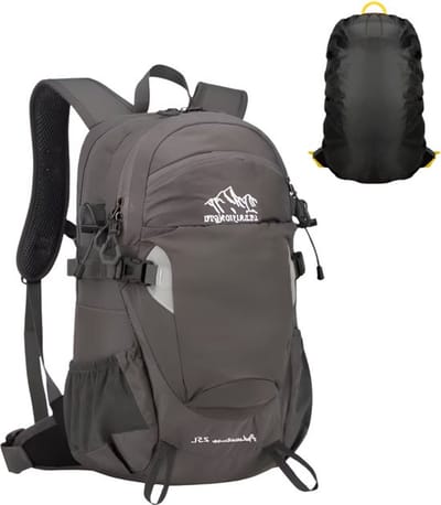CarryQuest® - 25L Outdoor Hiking Rugzak - Lichtgewicht Nylon Backpack met Wateropslag, Drinksysteem, Regenhoes, Rugventilatie & Patchwork Design - 45x27x17 cm - Donkergrijs