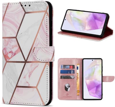 Multimedia & Accessoires Lederen Book Case Hoesje geschikt voor Samsung Galaxy A56 5G/Samsung Galaxy A36 5G – Marmer – Roze -Telefoonhoesje – Met Stand – Kaarthouder – Pasjes Houder – Magneet Sluiting – Bookcase