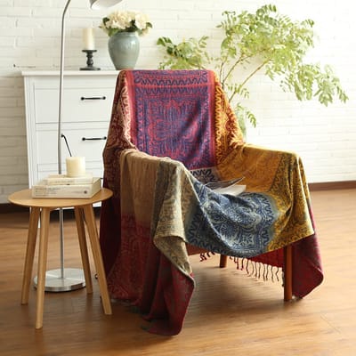 Unyqoos ® Charmante Chenille Woondeken met Tribal Patroon en Kwastjes, Rood, 150 x 190 cm