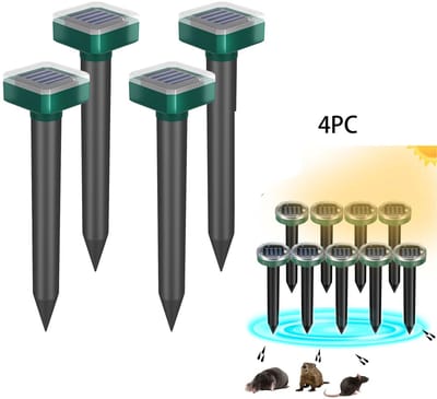 4-Stuks Insectenwerend middel op zonne-energie - Vierkant ontwerp - Ultrasoon insectenwerend middel - Mollenwerend middel - Knaagdierwerend middel - Lengte 26 cm - Sonische spikes - Geschikt voor gazons, tuinen en terrassen - Groen