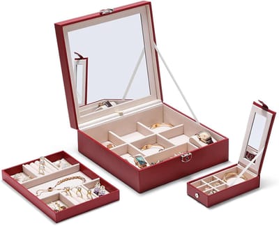 Sieradendoos - Sieradenorganizer - Sieraden Opbergen - Afsluitbaar met spiegel - 25 cm breed - Zwart