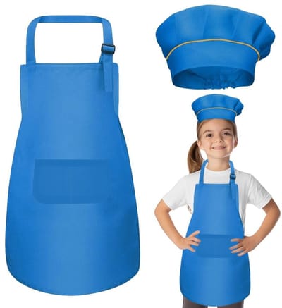 Dailygoods- Chef-kokschort Verstelbaar - Kinderschort - Keukenschort Kind - Koksmuts - Ademend Polykatoen - 2 Grote Zakken