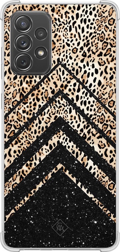 Casimoda® hoesje - Geschikt voor Samsung Galaxy A52 5G - Chevron Luipaard - Shockproof case - Extra sterk - TPU/polycarbonaat - Bruin/beige, Transparant