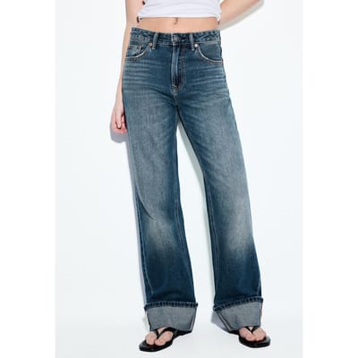 Stradivarius D92 straight wide jeans met scheuren  PARELGRIJZE DENIM WASSING 32