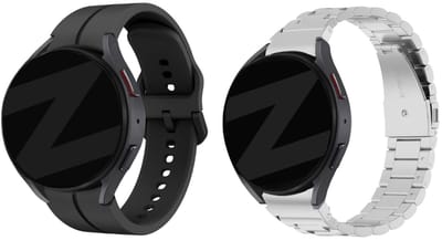 Bandz bundel van 2: Siliconen band ‘Extreme’ Zwart + Stalen band ‘Classic’ Zilver – geschikt voor Samsung Galaxy Watch 7 (40/44mm) / 6 (Classic) / 5 (Pro) / 4 (Classic) / FE – sportief & luxe design
