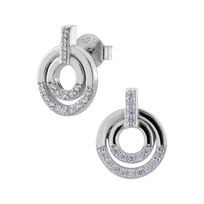 WeLoveSilver - oorstekers zilver - dubbele cirkel met zirkonia