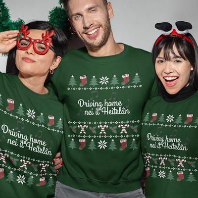 Friese Kersttrui Groen Driving Home Nei It Heitelân - Maat XS - Uniseks Fit - Kerstkleding Voor Dames & Heren