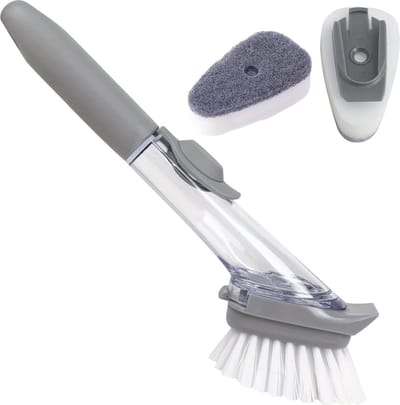 Livano Afwasborstel Met Zeepdispenser - Afwasborstel - Met Zeepreservoir - Dish Brush - Handvat + Opzetborstel + 2x Sponsopzetborstel