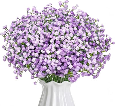 SnelShoppen - 18 Stuks Kunstgipsophila Bloemen - 28 cm - Realistische Kunstbloemen - Paars - Voor Bruiloft, Doe-Het-Zelf Kransen, Bloemstukken, Woonde