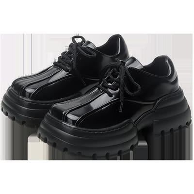 Nieuwe Stijl Vierkante Neus Dikke Zool Kleine Leren Schoenen Dames Japanse College Stijl Retro Enkele Niche Design Sportieve Schoenen met Grote Teen 34 black