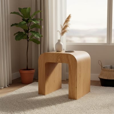 Moderne gebogen bijzettafel – N-vorm design in houtlook – 40×30×45 cm