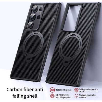 Hoes met koolstofvezeltextuur voor Samsung Galaxy S25 S24 S23 Plus Ultra voor Magsafe Draadloos Opladen Magnetische Ringhouder Cover For S23 black
