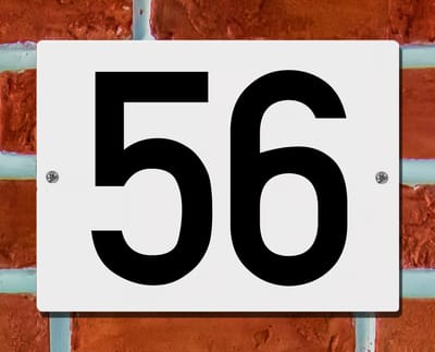 Huisnummerbord Wit - Nummer 56 - 15 x 12 cm - incl. bevestiging | - naambord - nummerbord - voordeur