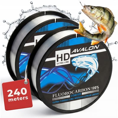 Vislijn Avalon Fluorocarbon Set 2 spoelen 0,20 mm 120 m X2, totaal 240 m zinkende slijtvaste monofilament, onzichtbare onderwater hoofdlijn, 6-7 kg sterkte voor feeder float ground coarse match angler