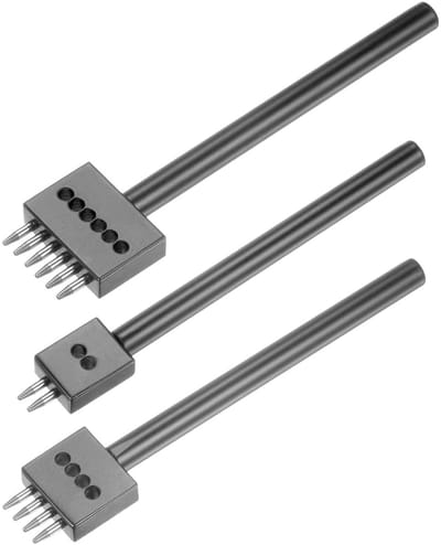 Perforated carbon steel punches voor leren riemen, horlogebanden en armbanden - Set van 3 stuks met 2/4/6-prong en 4 mm gatafstand