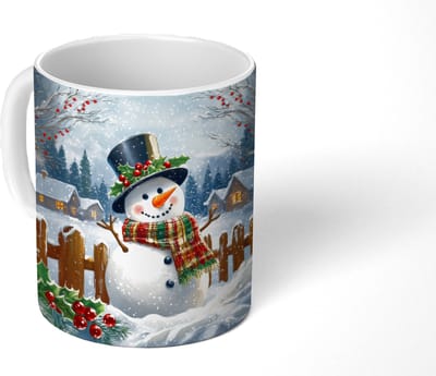 Mok - Koffiemok - Sneeuwpop - Winterdorp - Kleurrijk - Mokken - 350 ML - Beker - Koffiemokken - Theemok