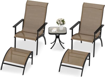 KOMFOTTEU 5-delige tuinmeubelset voor buiten, set met 1 tafel, 2 Adirondack-stoelen en 2 voetsteunen, conversatieset van stof voor terras, balkon, zwembad