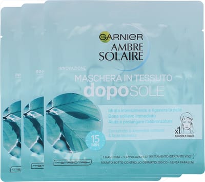 Garnier Ambre Solaire After Sun Cooling Face Sheet Mask - 32 gram (3 stuks)