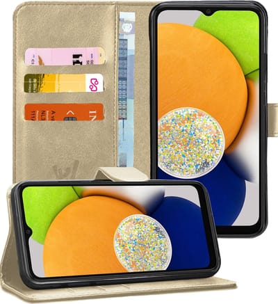 Hoesje geschikt voor Samsung A03 - Book Case Kunstleer Wallet Cover Portemonnee Pasjeshouder Hoes Goud