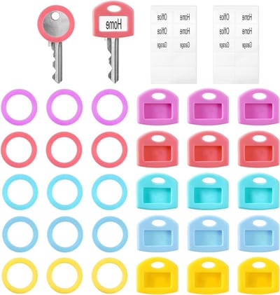 30 Stuks Siliconen Sleutelcovers in Kleurrijke Stijlen, Zachte en Rekbare Beschermers met Schrijfbare Labels voor Sleutelorganisatie Thuis