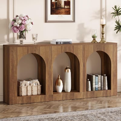 LITTLE TREE Consoletafel - Sidetable - Hout - Rustiek Bruin - 160 x 30 x 80 cm - Smalle Tafel Met 3 Gebogen - Voor Hal, Woonkamer
