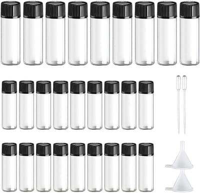 Set van 24 heldere glazen vials van 5 ml - transparante sample flessen voor essentiële oliën, parfums en laboratoriumgebruik met schroefdop voor aromatherapie en massage