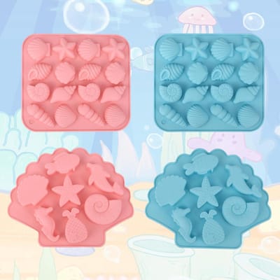 4 Stampi voor Fondente in Silicone met Thema Zee, Conchiglia en Sterrenvorm, Ideaal voor Chocolade en Snoep Creaties