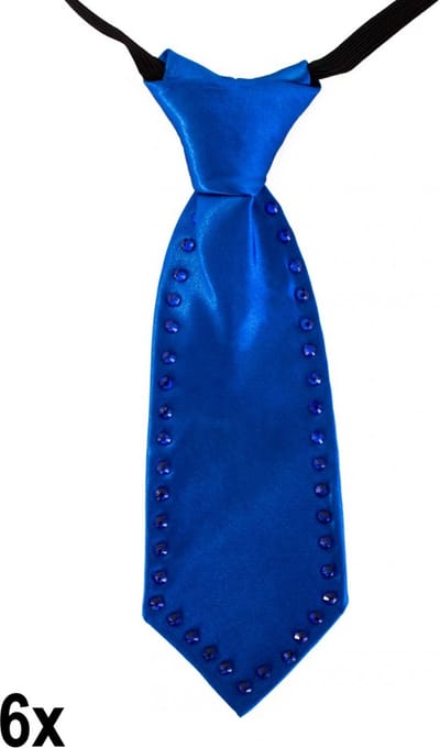 6x Mini stropdas blauw met strass stenen 20cm - Festival thema feest pride fun party