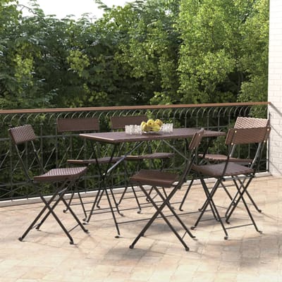 vidaXL - Opklapbare - stoelen, - 6 - stuks, - bruin, - van - polyrotan - en - staal.