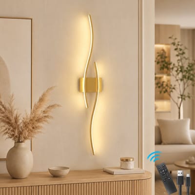 MUPOO Draadloze Wandlamp Binnen Oplaadbaar (1 Stuk)-Timer & Geheugenfunctie - Nachtlichtmodus &Dimbaar- Afstandsbediening- Wandlampen voor Woonkamer & Slaapkamer-LED Verlichting -Goud