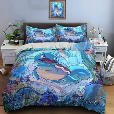 10 maten Pokémon Squirtle beddengoedset, 3-delige set, kingsize kussensloop, bedsprei voor volwassenen, slaapkamerbeddengoedset, ideaal als cadeau. 220*240cm 3pcs