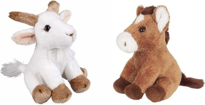 Ravensden - Boerderij dieren pluche knuffels - 2x stuks - Geit en Paard - 15 cm