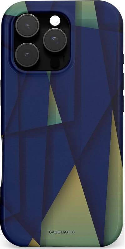 Casetastic hoesje geschikt voor Apple iPhone 16 Pro - MagSafe - Dubbellaagse bescherming - Blauwgroene Driehoeken - Fashion Case - Donkerblauw Saliegroen Donkergrijs