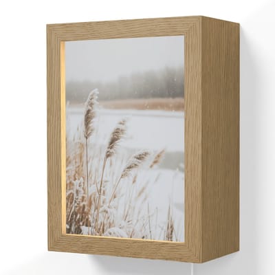 Wandlamp 15x20 cm - Oplaadbaar - Riet - Meer - Winter - Natuur - Sneeuw - Beige - Wandlampen binnen woonkamer - Slaapkamer lamp met kabel - Decoratieve nachtlamp - Vloerlamp snoer
