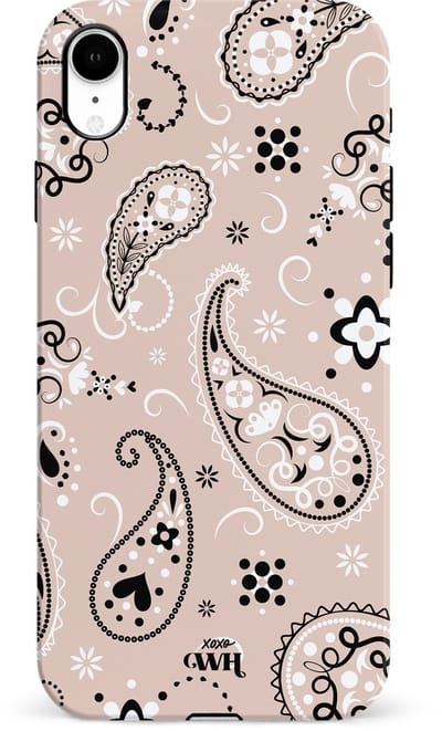 xoxo Wildhearts Paisley Dawn Nude - Double Layer - Hard case hoesje geschikt voor iPhone Xr hoesje - Print met bloemen en hartjes - Beschermhoes geschikt voor iPhone Xr case met print - beige / zwart
