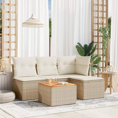 vidaXL - 5-delige - Loungeset - met - kussens - poly - rattan - beige