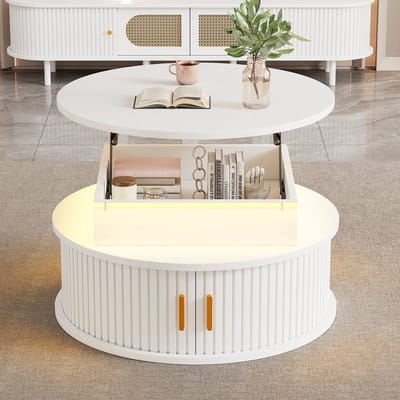 Salontafel - Koffietafel - Bijzettafel - Tafel - Led - Opbergruimte - Roldeuren - App - Woonkamer - 75x75x52cm - 1 Stuk - Walnoot