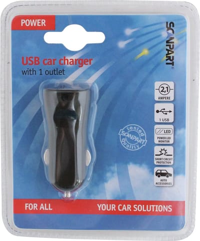 USB auto adapter 1xUSB 2100mA zwart compact