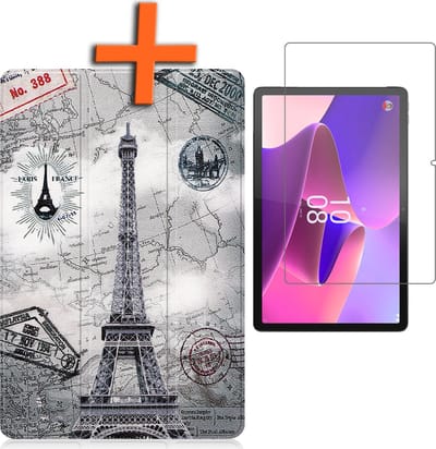 Hoesje - Geschikt voor Lenovo Tab P11 Pro - Met Screenprotector - Trifold Bookcase - Hard Cover Case - Met Uitsparing Geschikt voor Lenovo Pen - Hardcover Book - Tablet Hoes - Eiffeltoren
