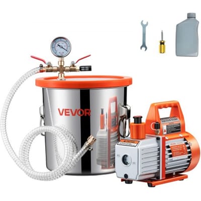 VEVOR 11,36L vacuümkamer met pomp, 99 l/min, roestvrijstalen ontgassingskamerkit, één fase, gehard glazen deksel, 1,5 m slang, voor het stabiliseren van houtontgassingssiliconenhars