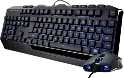 Gaming Keyboard & Mouse Combo with Membrane Switches - 7 Colour LED Backlighting, Media Keys & Wrist Rest - MM110 Gaming Mouse - QWERTY UK Layout