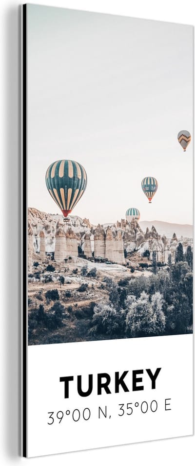 Wanddecoratie Metaal - Aluminium Schilderij Industrieel - Luchtballon - Turkije - Zomer - Grijs - 80x160 cm - Dibond - Foto op aluminium - Industriële muurdecoratie - Voor de woonkamer/slaapkamer
