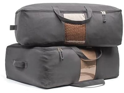 Canvas opbergzakken met ritssluiting, 2 stuks - Grote dekbed organizers, met venster en handgrepen
