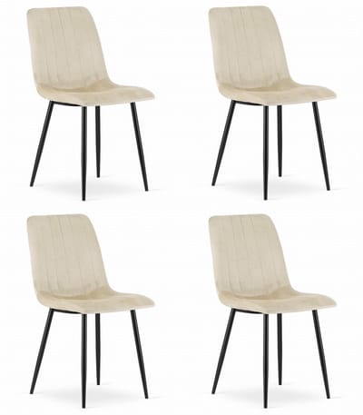 Set van 4 Eetkamerstoelen LAVA - Lichtbeige - Zwarte Metalen Poten - Velvet Bekleding - Industriële Stijl, Max. 110 kg, Ergonomisch Design, Comfortabele Zitting