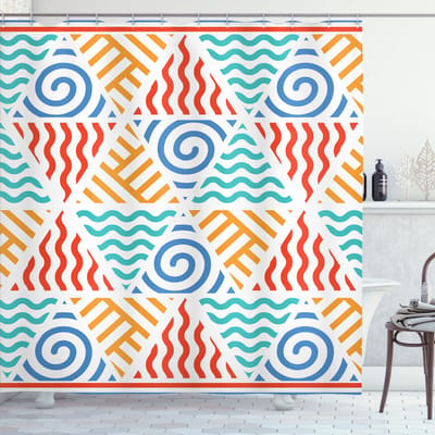 ABAKUHAUS douchegordijn – Tribale motieven – 175x180 cm – Goudsbloemgeel Turkoois