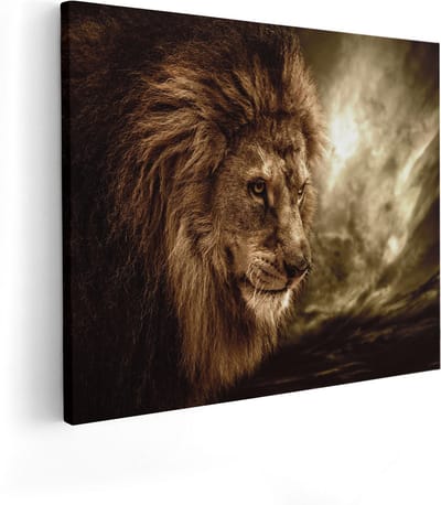 Artaza Canvas Schilderij Leeuw - Leeuwenkop - 100x80 cm - Groot - Wanddecoratie Woonkamer - Schilderijen - Muurdecoratie