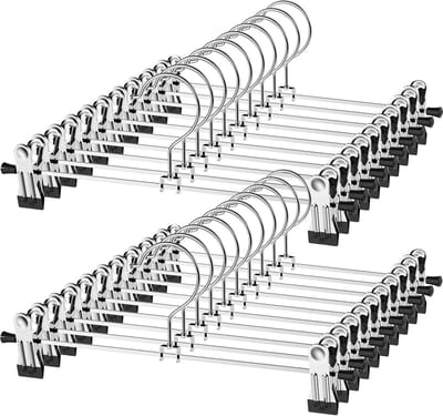 Ruimtebesparende broekhangers met clips - Verstelbare metalen hangers voor jeans en rokken - 20 stuks