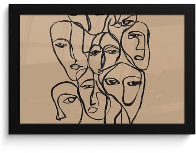 Poster in lijst - Fotolijst 30x20 cm - Posters - Gezichtenzee - Lijntekening - Abstract - Posterlijst zwart - Decoratie - Wanddecoratie woonkamer - Muurdecoratie slaapkamer