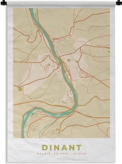 Wandkleed - Wanddoek - Kaart - Stadskaart - Plattegrond - Retro - Dinant - 120x180 cm - Wandtapijt