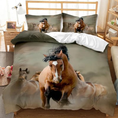 Paard Dekbedovertrek Set Een Groep Bruine Paarden Rennen Beddengoed Set 3D Dier Wild Paard Queen King Size Polyester Dekbedovertrek 70x133cm 2pcs